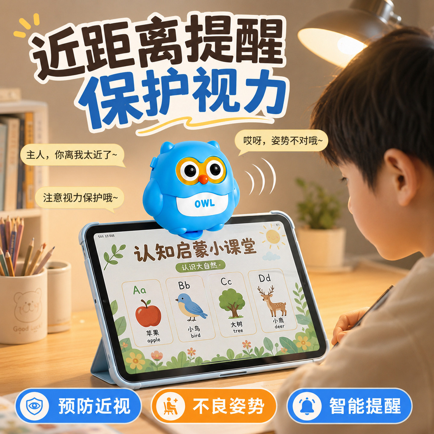 【用眼提醒器】学生坐姿矫正视力保护器儿童预防近视红外智能感应语音智能提醒写作业防近视学习阅读距离过近