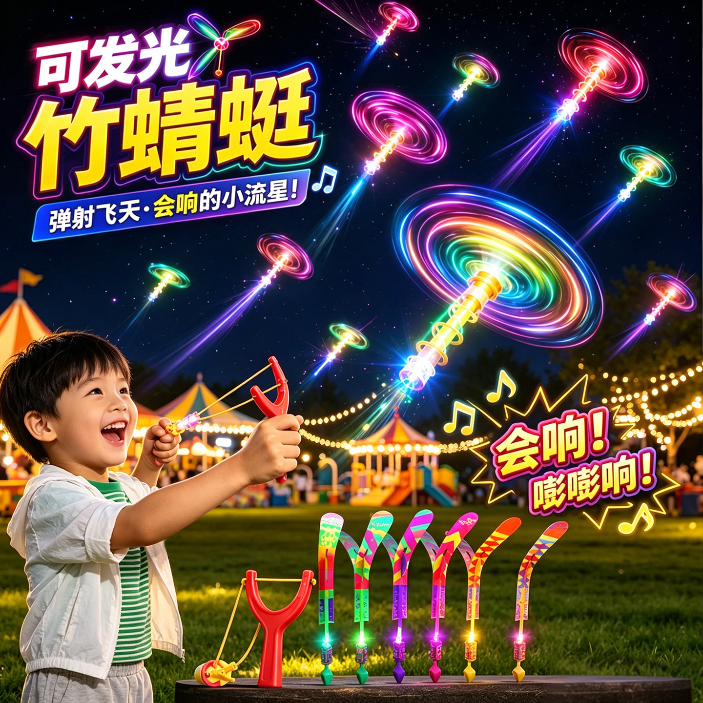 竹蜻蜓飞箭发光户外旋转飞天弹弓图片