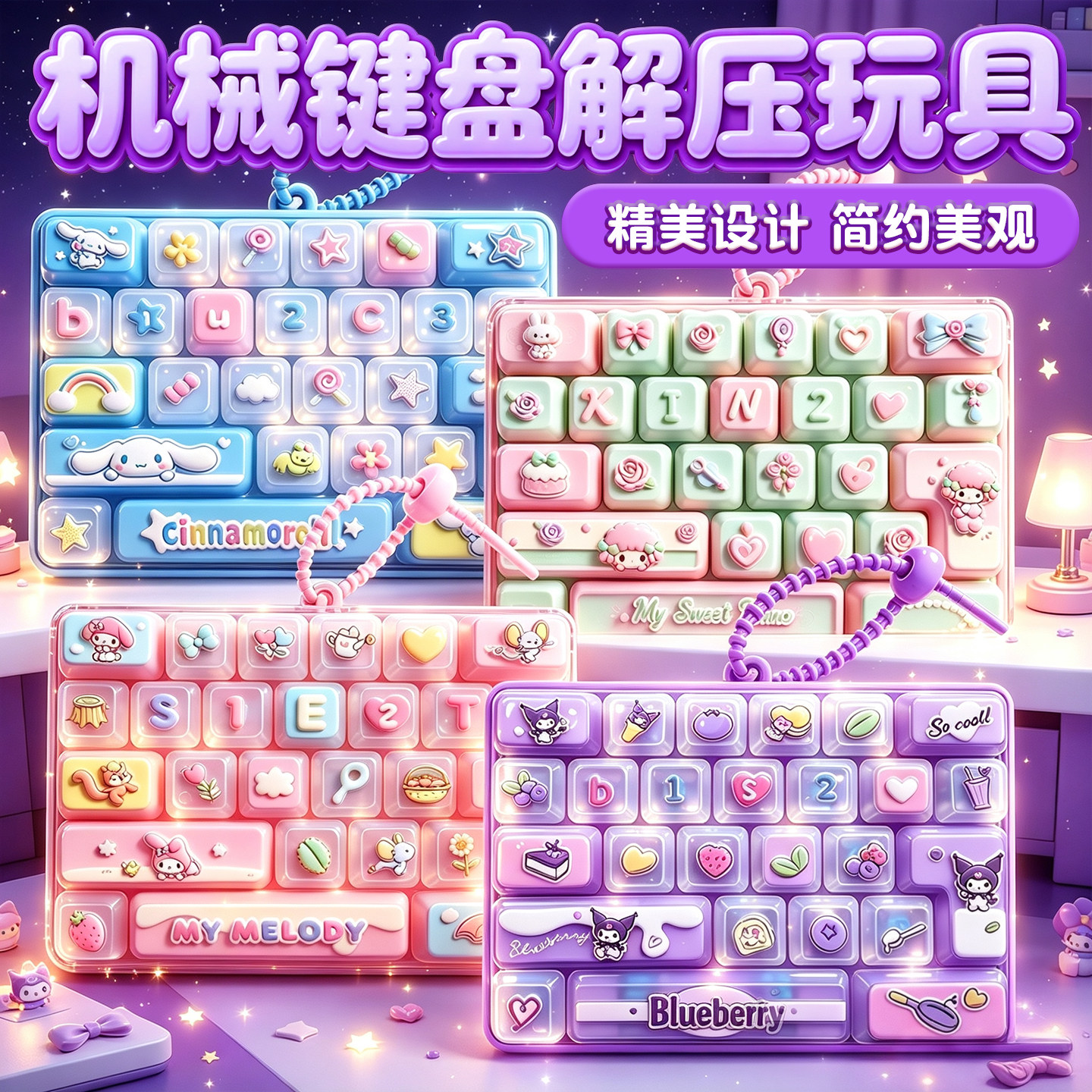 新款26键解压键盘女孩卡通钥匙扣儿童玩具书包挂件创意摆件小礼物