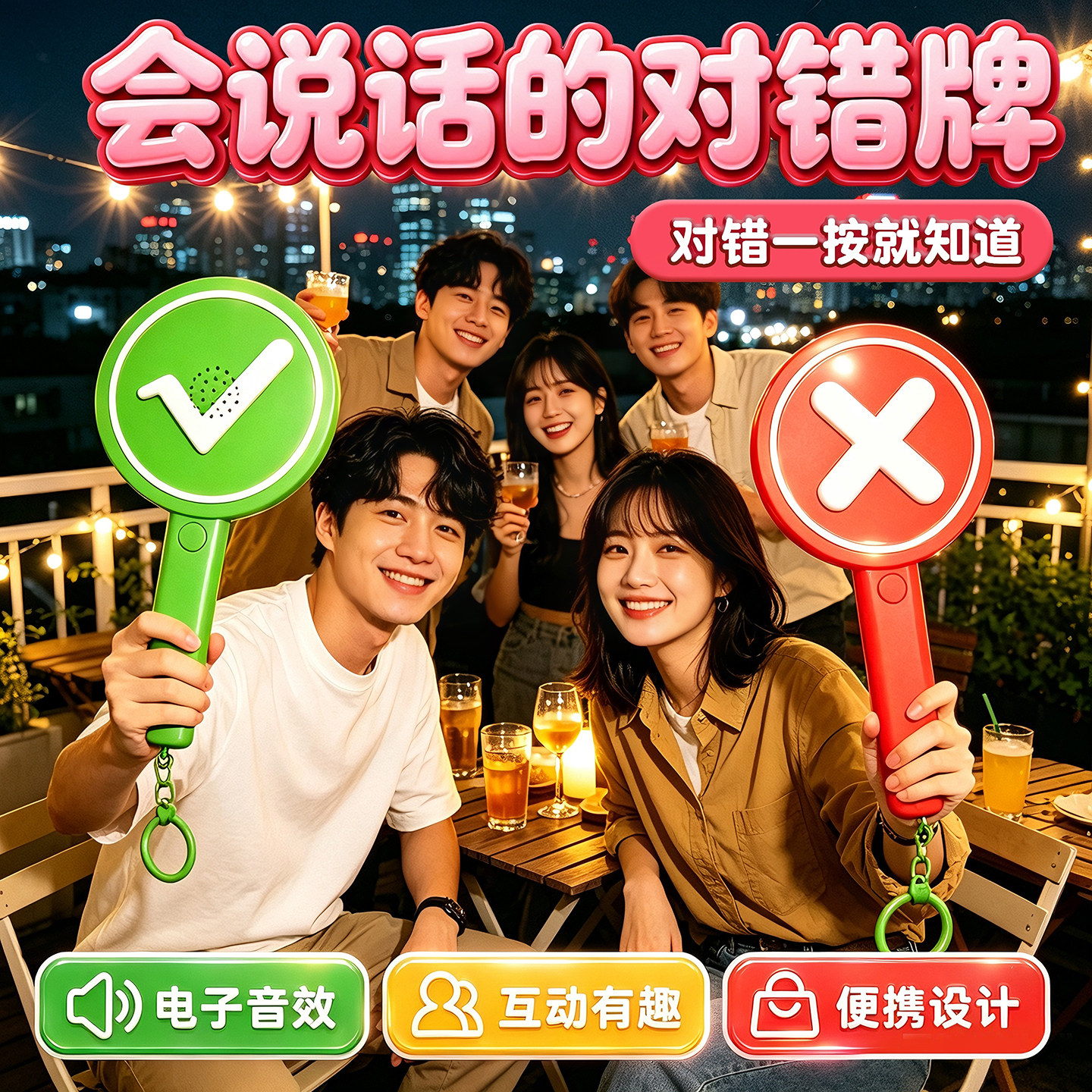 电子双面对错举手牌发声钥匙扣图片