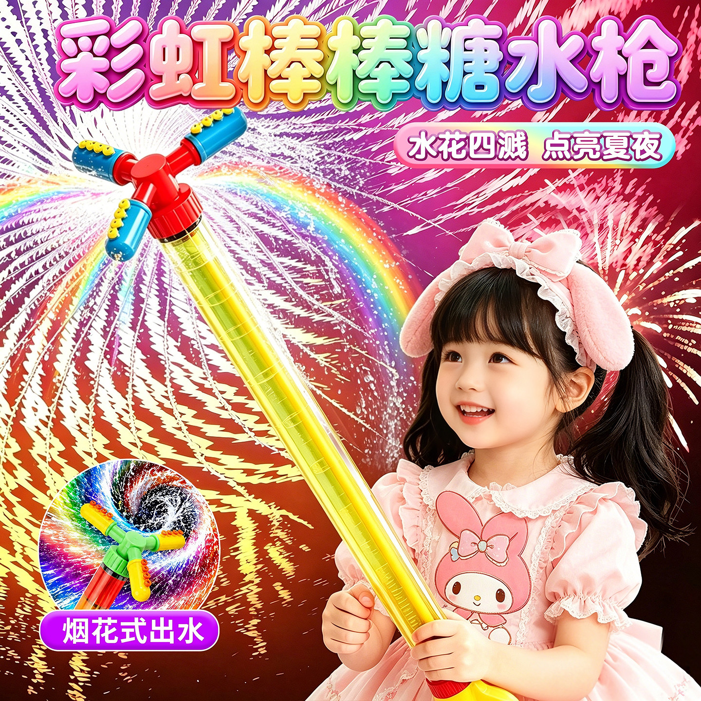 彩虹棒棒糖烟花水枪儿童玩具图片
