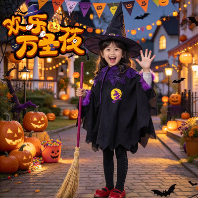 万圣节儿童服装cos女巫披风套装