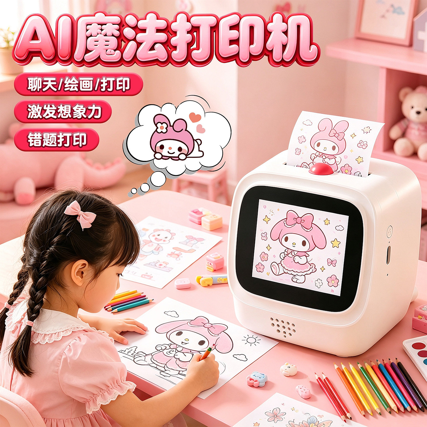 AI智能语音打印机儿童涂色卡片互动益智卡通小宝宝绘画玩具幼儿园