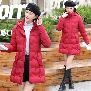 羽绒棉衣女中长款2024冬季韩版百搭修身显瘦连帽棉服加厚保暖棉袄