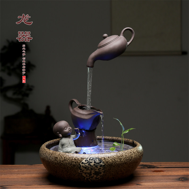 创意陶瓷个性悬空茶壶风水招财加湿流水器摆件家居装饰品开业礼品