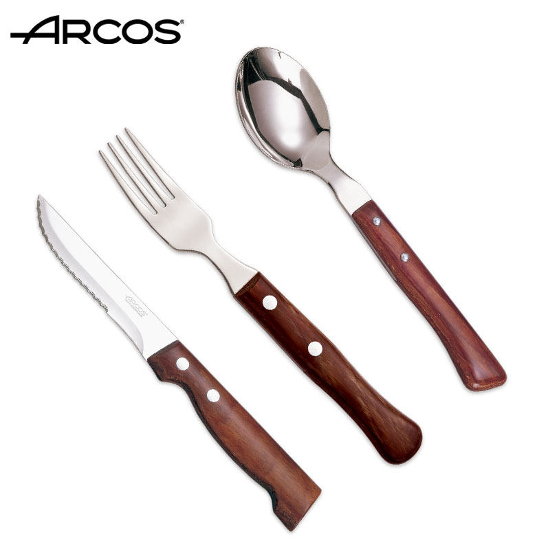 arcos牛排刀叉勺木柄锋利不锈钢