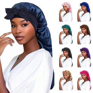 Satin Night Sleeping Braid Hair Hat Long Women Tail Bonnet