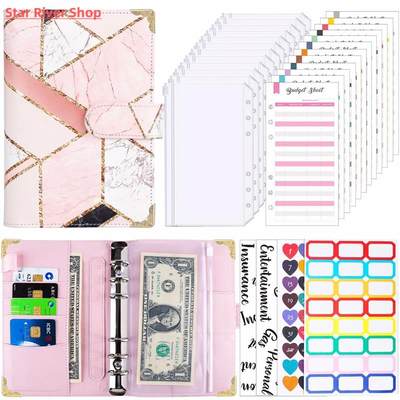 A6 PU Leather Binder Budget Planner Cash Envelopes Wallet wi