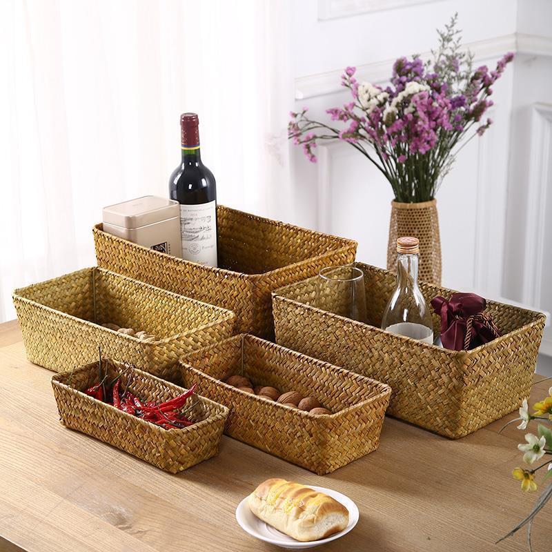 bamboo storage basket box desktop small rattan woven basket