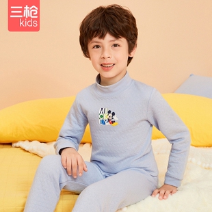 三枪男童暖棉半高领秋冬5-10℃运动不拘束带尿口保暖A类上衣裤子