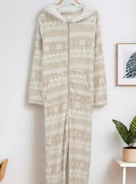 秋冬新款雪花运动套装睡衣女连帽拉链保暖家居服宽松舒适 30809