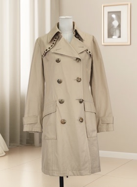 春秋爆款女西装领纯色双排扣长袖中长款风衣外套修身遮肉36889