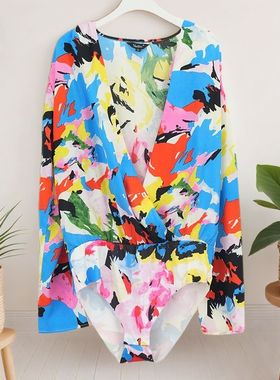 秋季新款潮流涂鸦设计感连体衣长袖超仙爆款遮肉显瘦 23192