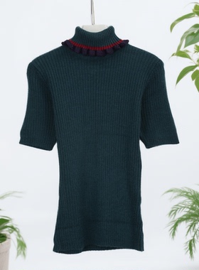 秋冬新款女纯色短袖高领针织衫修身遮肉显瘦休闲个性百搭32922