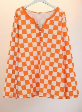 2025夏秋新款清新格纹长袖套头衫上衣宽松百搭遮肉显瘦 25715