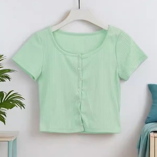 薄荷绿短款针织开衫女修身显瘦纽扣小外套百搭上衣减龄百搭 30325