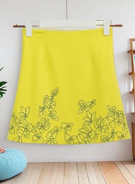 2025春秋新款女时尚百搭高腰显瘦A字短裙纯色百搭显瘦23969