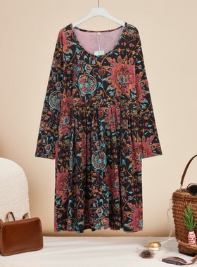 2025夏秋新款复古风长袖连衣裙V领洋气高贵亲肤舒适 25866