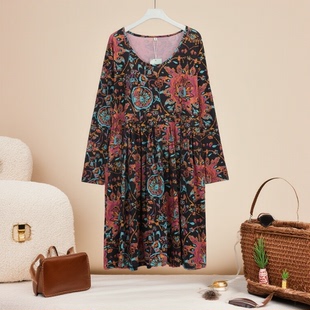 2025夏秋新款复古风长袖连衣裙V领洋气高贵亲肤舒适 25866