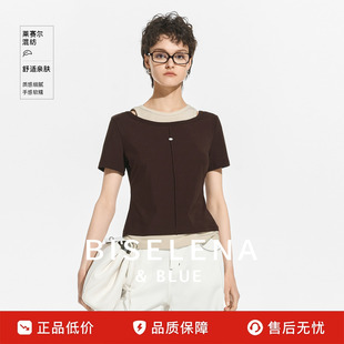 上衣 贝茜妮 软糯0压感 双层假两件纸片人T恤女夏新款 设计感短袖
