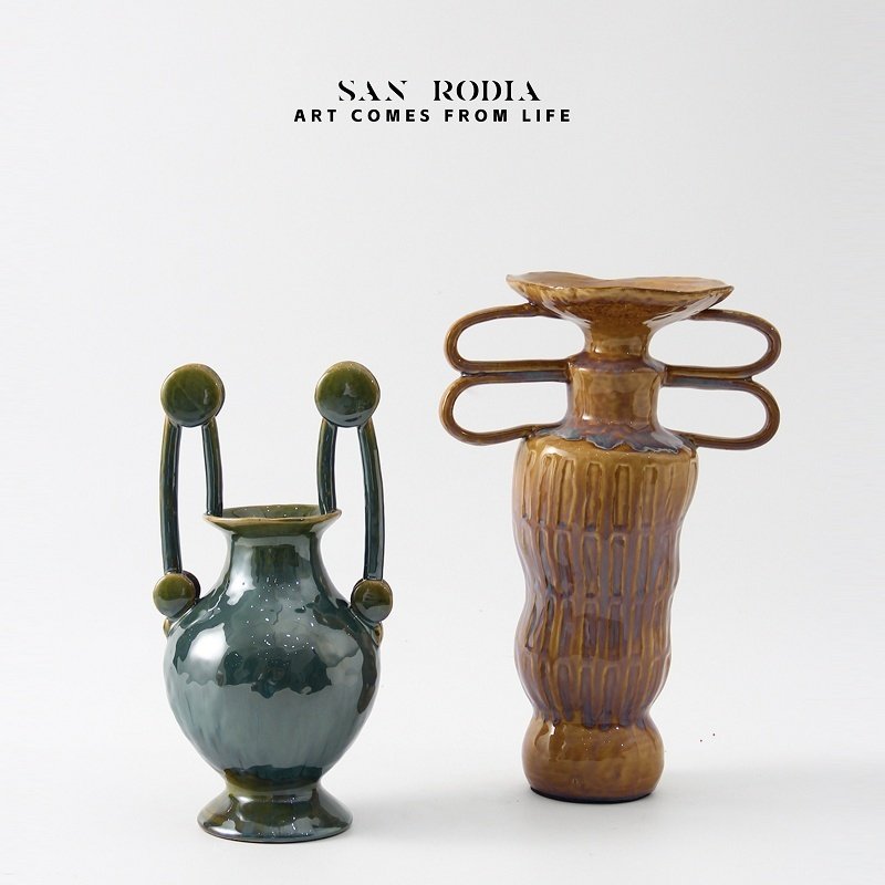 侘寂风复古创意双耳陶瓷花瓶样板间售楼处酒店民宿客厅桌面插花器,家居饰品,花瓶,淘宝优惠券,粉丝福利购,淘宝优惠卷