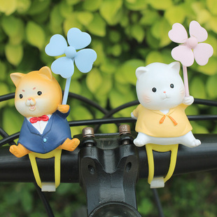 卡通风车小猫竹蜻蜓汽车车载狗摆件自行车电瓶车电动摩托车装 饰品