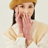 冬季 手套女士D174情侣分指露指户外骑车学生打字德绒保暖半指手套