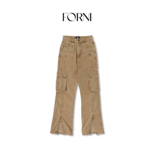 FORNI/YOYO “日杂少年裤”美式复古微喇开叉牛仔裤女潮流工装裤