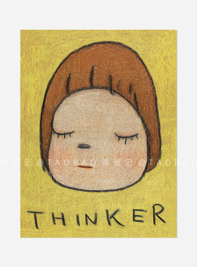THINKER 奈良美智姜黄色闭眼大头娃娃卡通艺术装饰画海报画心内芯