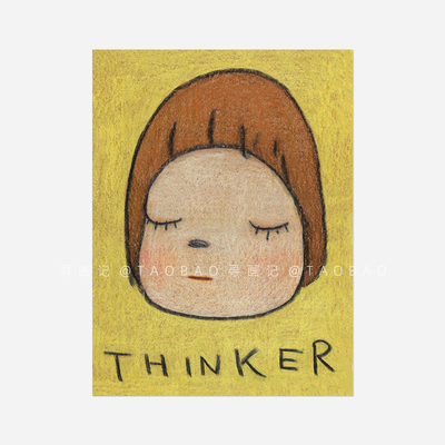 THINKER 奈良美智姜黄色闭眼大头娃娃卡通艺术装饰画海报画心内芯