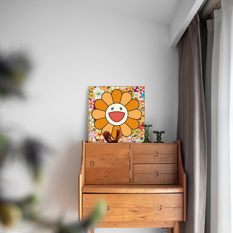 灿烂笑脸太阳花装饰画摆件品可爱阳光餐边电视床头斗柜无框画