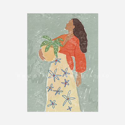 捧花人物艺术纸质装饰画海报画心浪漫法式优雅人物挂画芯poster