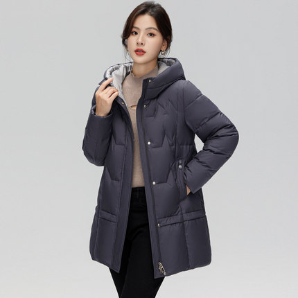 雪中飞2024羽绒服女款中长款新款时尚百搭中老年妈妈保暖防寒外套