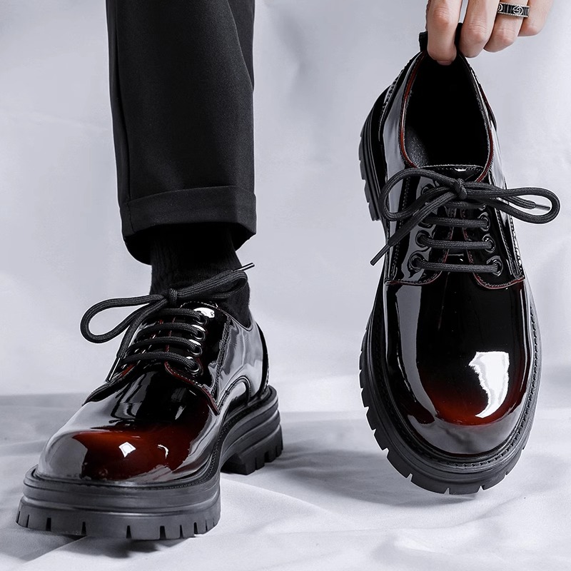 皮鞋男夏季漆皮透气英伦商务正装亮面男鞋子2025新款男士马丁潮鞋