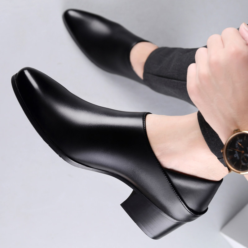 皮鞋男款夏季真皮透气商务正装休闲高跟鞋子尖头英伦男鞋2025新款