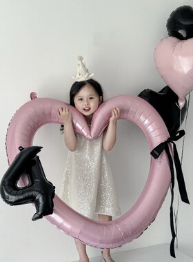 ins韩爱心气球镂空铝膜数字气球生日布置心儿童宝宝40寸道具