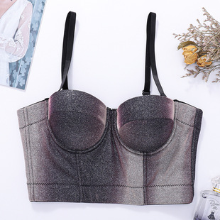 渐变色抹胸外穿韩版金粉短款鱼骨吊带舞台闪光上衣塑形上衣女