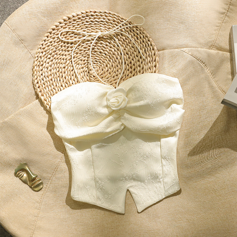 新中式设计感小众花朵吊带背心女内搭带胸垫外穿无袖辣妹挂脖上衣