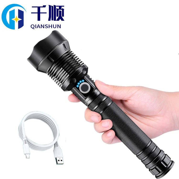 跨境P70强光超亮手电筒LED变焦家用远射可充电户外防水便携照明小