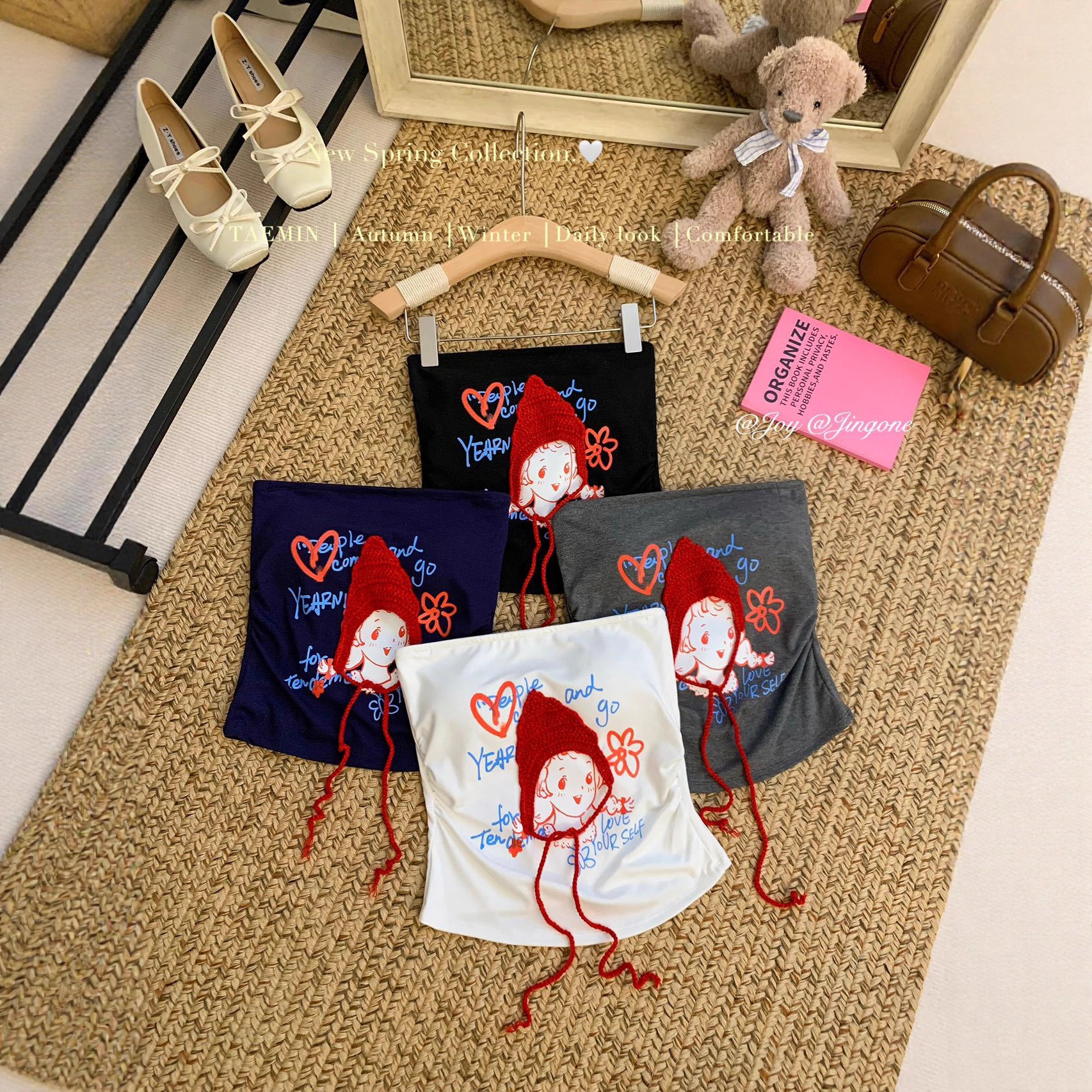 夏季新款印花人棉小红帽女孩一字围美背修身无肩带上衣女