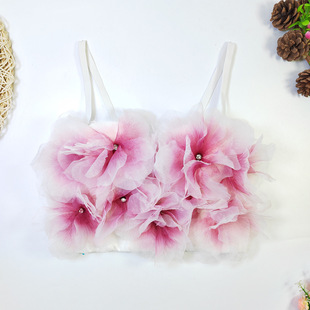 原创立体花朵钉珠抹胸穿搭美背吊带女鱼骨胸衣 卡奴娜花语系列