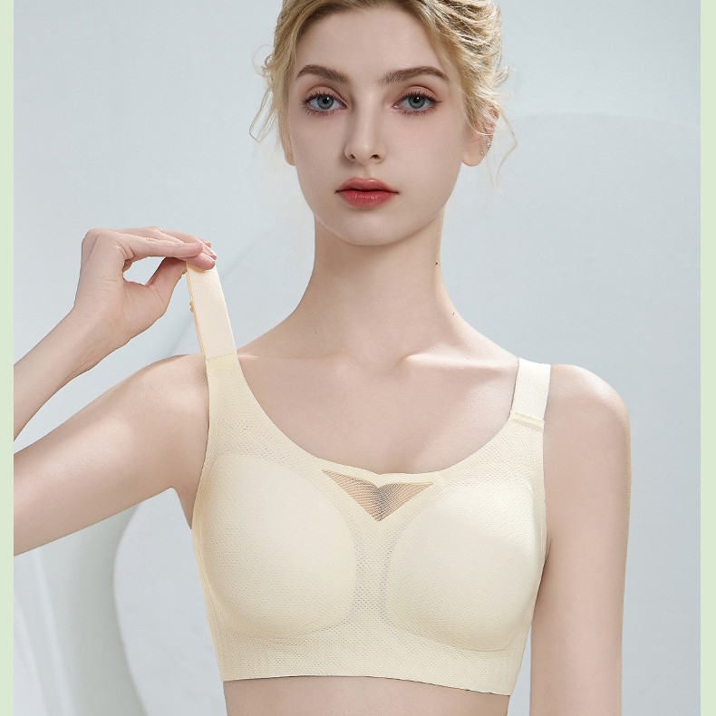 乳胶温感杯大胸显小薄款无钢圈内衣上托聚拢蕾丝收副乳调整型文胸