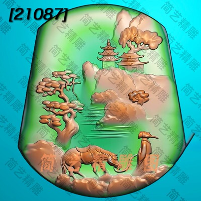 精雕图jdp玉雕图梯形山水人物浮雕图灰度图bmp