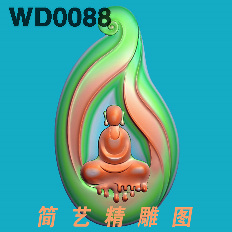 仿古玉石雕花件形随型悟道挂件精雕图浮雕电脑雕刻图无相佛悟禅莲