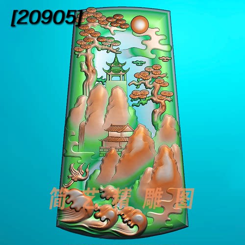 精雕图jdp玉雕图梯形山水人物浮雕图灰度图bmp