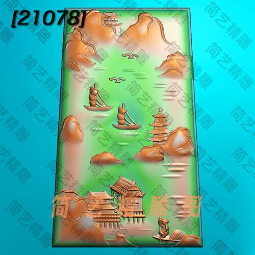 精雕图jdp玉雕图梯形山水人物浮雕图灰度图bmp