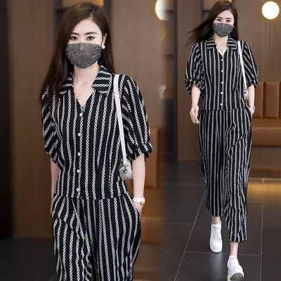 条纹时尚套装女2025夏季新款