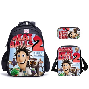 Meatballs2 经典海报印花 三件套书包+挎包+笔袋大容量上学套装