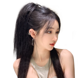 瀑布半扎马尾假发女抓夹式辣妹喷泉高马尾蓬松增发量网红长发辫子