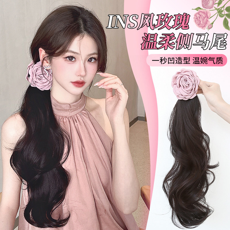 misssecert花朵假发抓夹卷发马尾图片